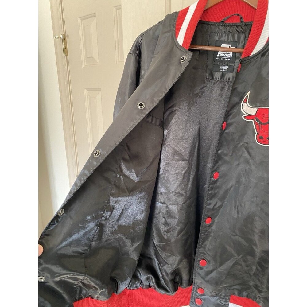 Chicago Bulls Starter Black Label Satin Jacket Men's L G-III Shoe City Exclu NBA - Picture 6 of 11